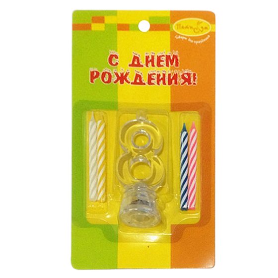 Y Набор свечей 4шт с мигающим держателем 7см Цифра 8