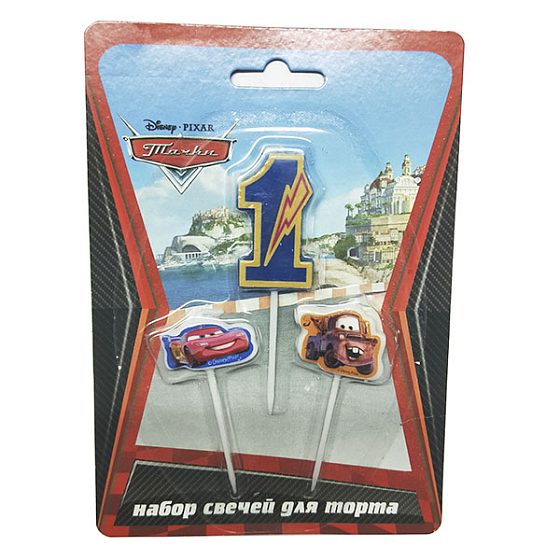 товары для праздника, свечи для торта, MC Свечи для торта (цифра 1, тачки 2шт) Дисней Тачки
