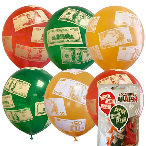 M 12"/30см Набор шаров 5ст. рис. Валюта Ассотри RUR $ € 5шт