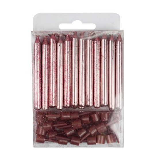 MС Свечи Rose Gold с блестками 24(12+12)шт с держателями 6см
