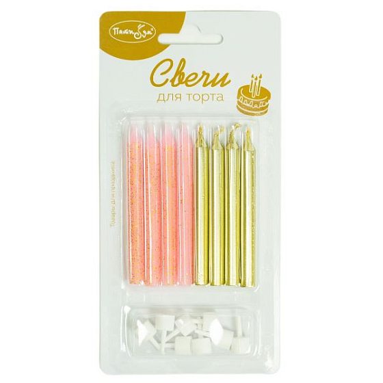 MС Свечи Ассорти Pink с блестками & Gold 8см с держателями 8шт