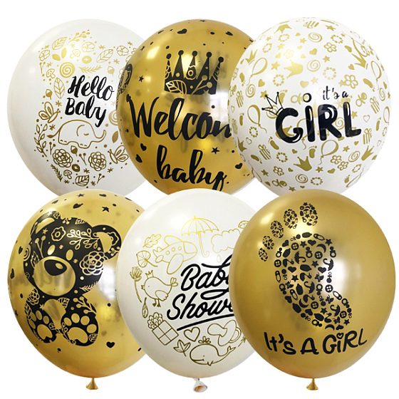 MP 12"/30см Набор шаров ассорти рис. Welcome Baby Girl 25шт