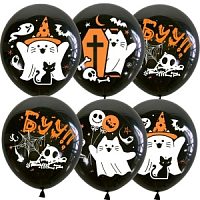 Воздушные шары BLACK рис. Котики Хэллоуин 25шт 12"/30см