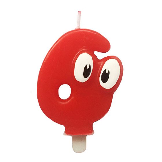 MС Свеча Цифра 6 Красная С глазками 6,5см