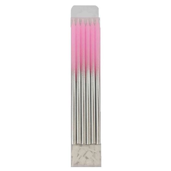 MС Свечи Металлик Pink & Silver 15см с держателями 12шт