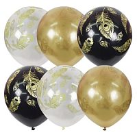 12"/30см BLACK & GOLD & TRANSPARENT (шелк) 5 ст. рис Перо Павлина 25шт