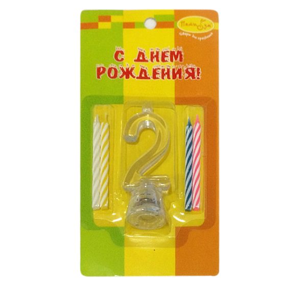Y Набор свечей 4шт с мигающим держателем 7см Цифра 2