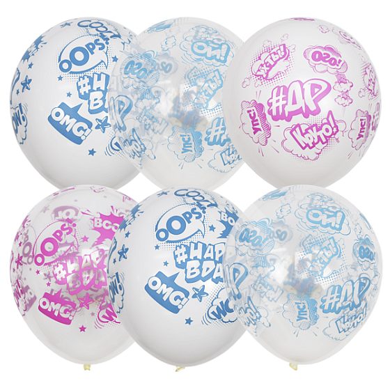 MP 12"/30см П+Д WHITE&TRANSPARENT(шелк) 5 ст. рис #ДР 25шт