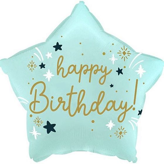 Y Звезда Happy Birthday, голубая 18"/45см