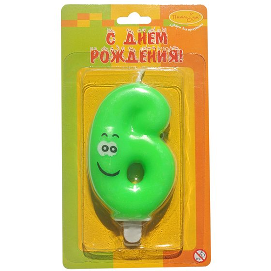 товары для праздника, свечи для торта, MC Свеча Цифра 6 Улыбка цветная