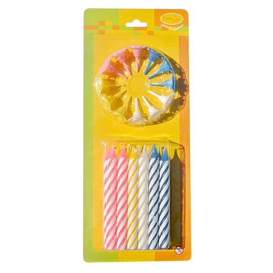 товары для праздника, свечи для торта, MC Свечи Большие 2-х цветные 12шт с держателями 8см