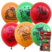 Воздушные шары ассорти рис. Леди Баг и Супер-Кот 5шт 12"/30см