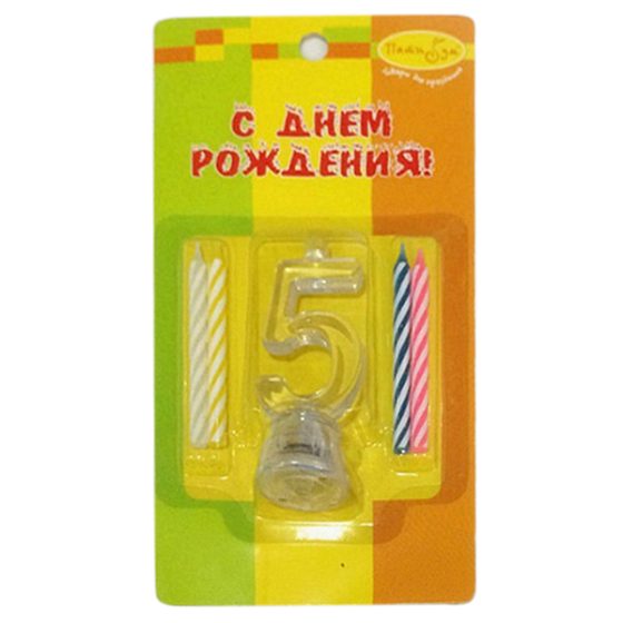 Y Набор свечей 4шт с мигающим держателем 7см Цифра 5