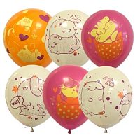 Воздушные шары ассорти рис. Котики 25шт 12"/30см