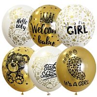Воздушные шары ассорти рис. Welcome Baby Girl 25шт 12"/30см