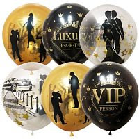 Воздушные шары ассорти рис. VIP Party 25шт 12"/30см 