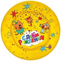 Тарелки бумажные Три Кота желтые 7"/18см 6шт