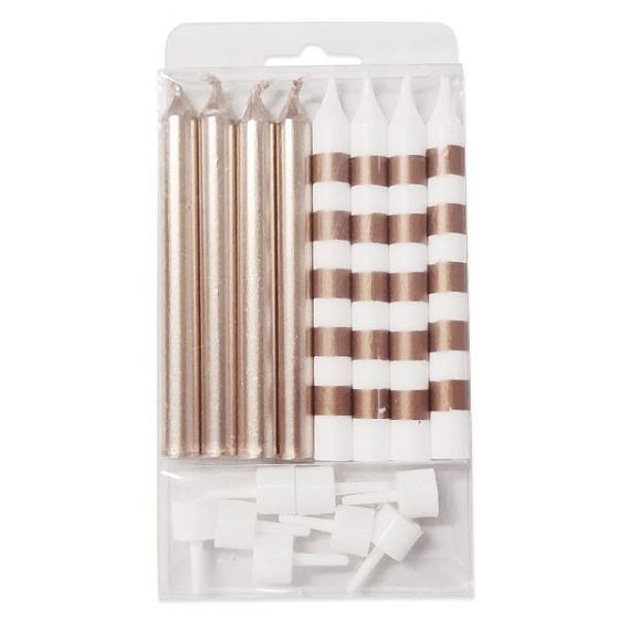MС Свечи Ассорти Rose Gold & White в полоску 8шт 8см