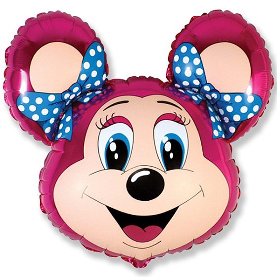 воздушные шары, шары из фольги, FM Фигура гр.6 И-11 Мышка с бантом малиновая 68см X 76см